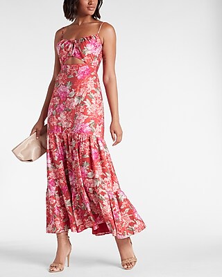 Floral Tie Front Ruffle Tiered Maxi ...